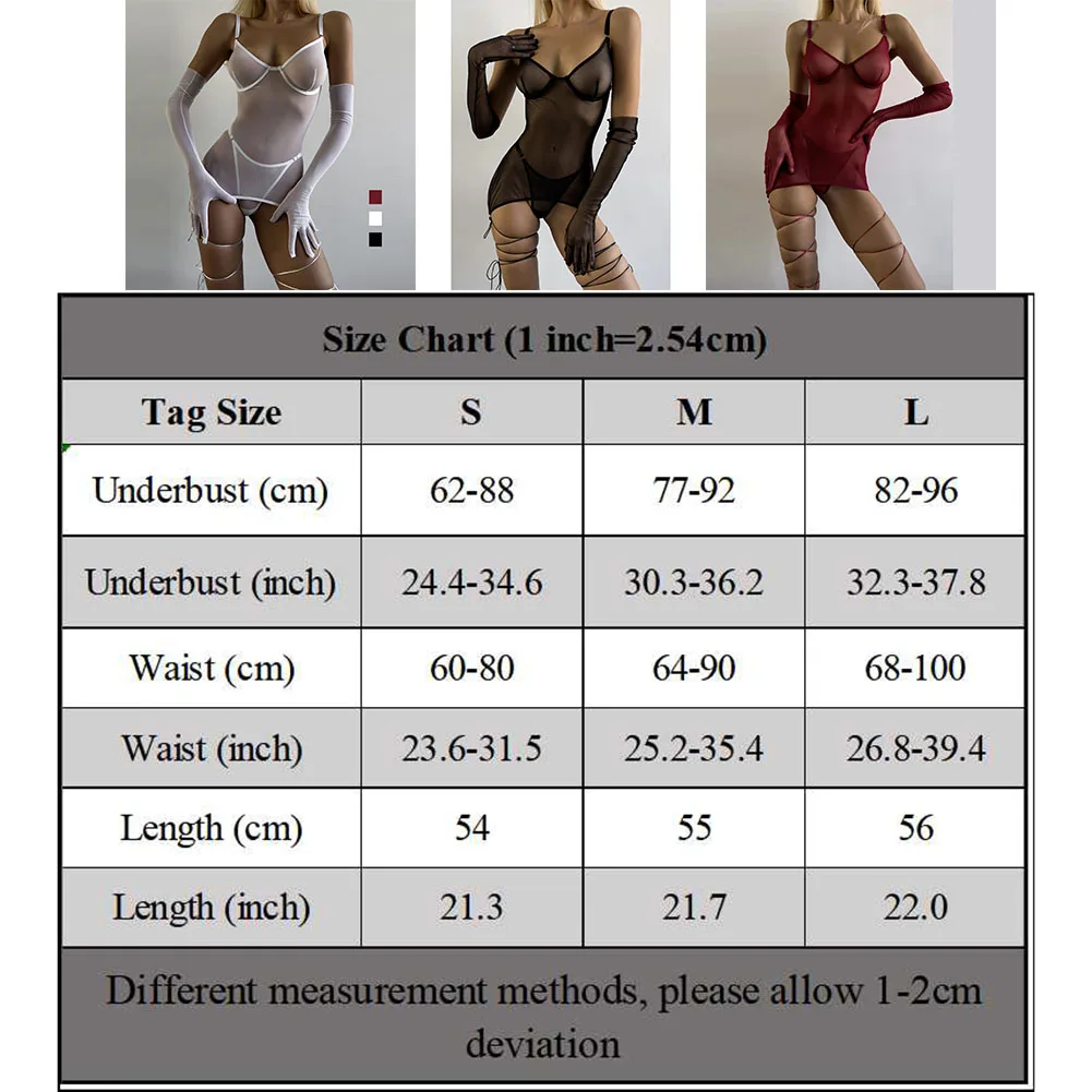 Sheer Mesh Women Sexy Lingerie Set Suspender See Through Tops Thong Panty Gloves Leg Ropes Underwear Suit Perspective Sleepwear