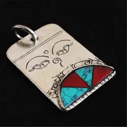 TBP085 Tibetan Buddha Amulet Pendants White Metal Copper Inlay Colorful Stone