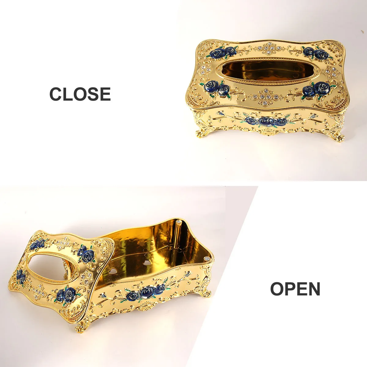 

European Style Napkin Case with Rose Pattern Premium Tissue Holder for Home Bathroom Office Car Decor High-End Napkin Container