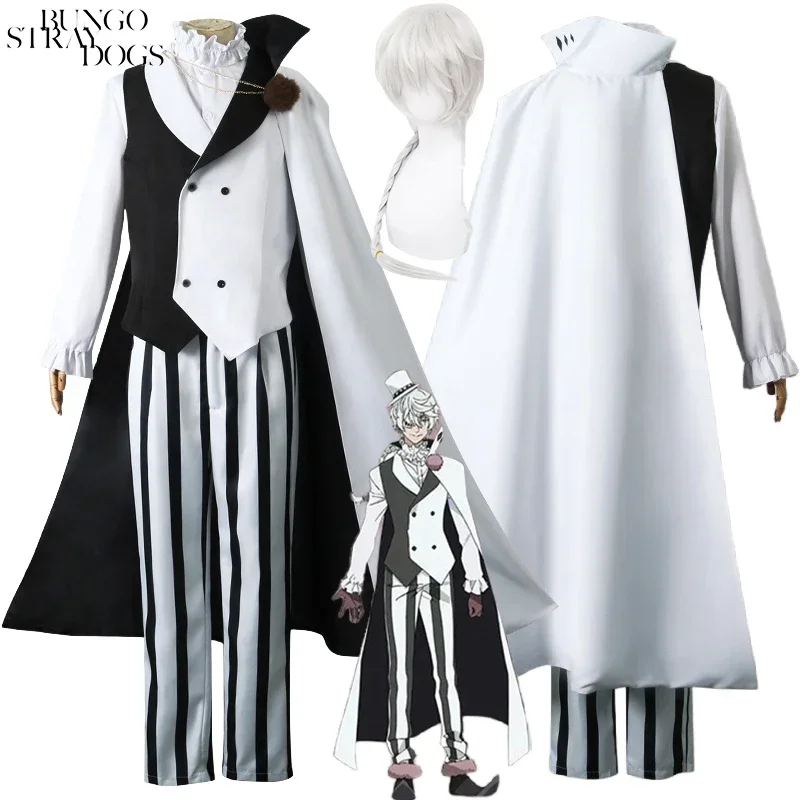 Nikolai Gogol Cosplay Costume Wig Cloak Gloves Eye Patch Anime Bungo Stray Dogs Season 4 White Uniform Halloween Costumes Men