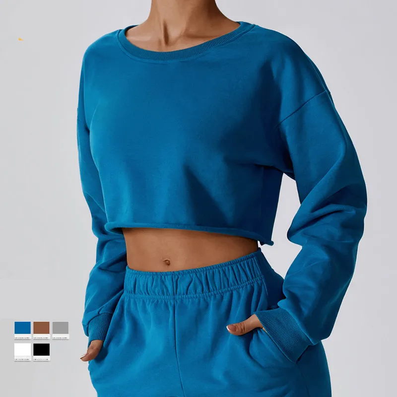 Warm Long Sleeve Sweater T-shirt Women's Short Pullover Outdoor Fitness Blouse Loose Casual Sportswear