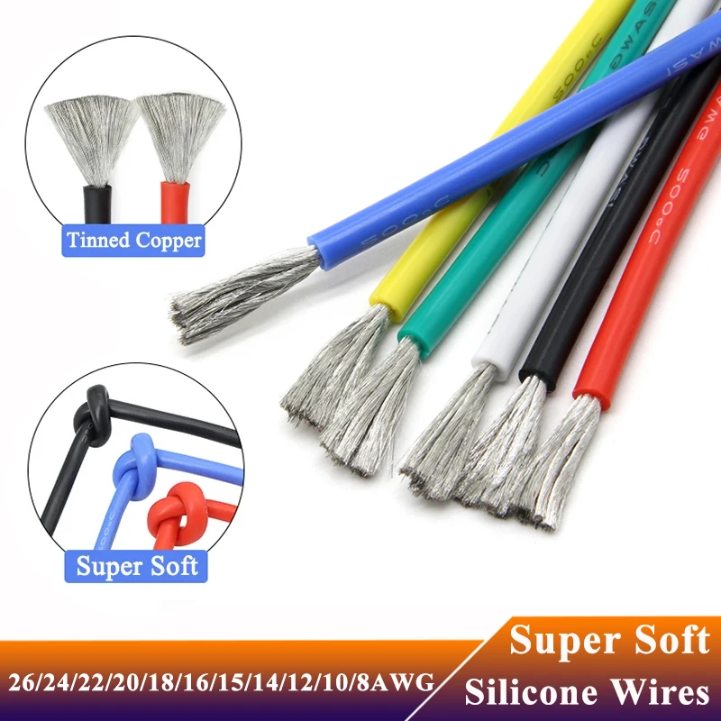 Heat-resistant Cable Wire Super Soft Silicone Wire 26/24/22/20/18/16/15/14/12/10/8AWG For Car Battery Home Appliance LED Light