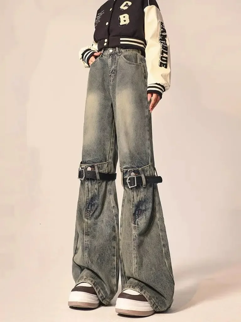 

American Retro Washed Joker Jeans Deconstruction of Wide-leg Micro-flared Pants by Female Heavy Industry in Autumn and Winter