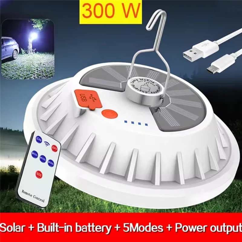 ABKU-Night Market Light 300W Solar Charge LED Bulb Lamp Rechargeable Remote Control Portable Emergency Lantern