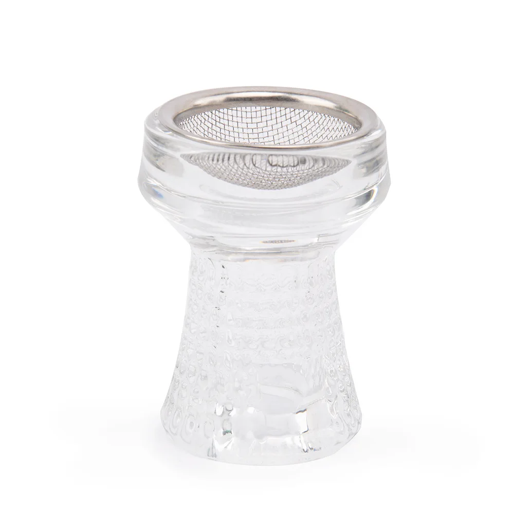 DEJAYA Transparent Glass Hookah Bowl Silver Metal Screen Shisha Pipe Head Flavor Narghile Chicha for Smoking Accessories