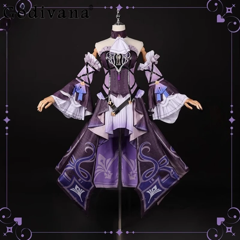 Railway Cos Dress Set for Women Purple Color Game Anime Dress with Hat Female Necklace Socks Carnival Party Dress Suits