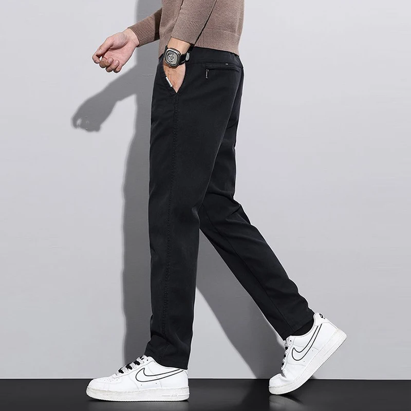 패션 남성용 신상 플리스 안감 보온 수트 팬츠 남성 스마트 캐주얼 블레이저 팬츠 미니멀리스트 루즈 스트레이트 블랙 바지