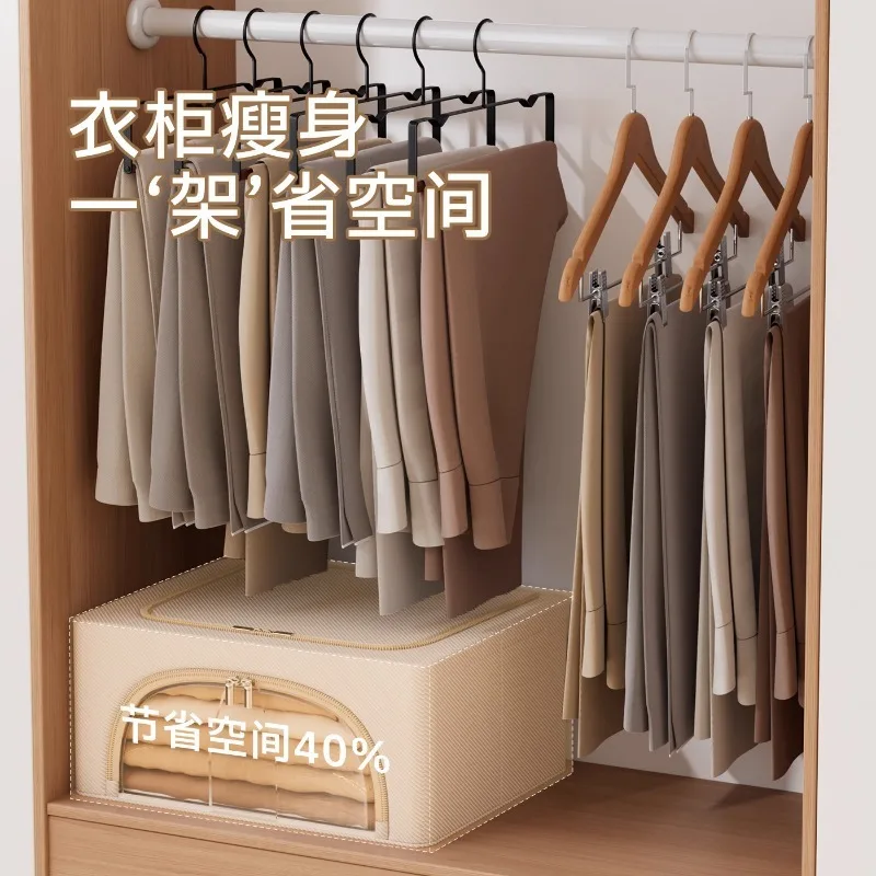 Organizer Recommended Beech Wood Pants Hanger, Traceless Anti-Crease Trouser Clip,Household Wardrobe Space Saving Storage Holder