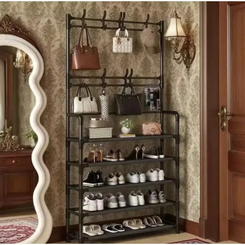 

5-слойная многофункциональная металлическая вешалка для обуви и шляп с компактным хранилищем для обуви, сумок, зонтов, гостиных, прихожей