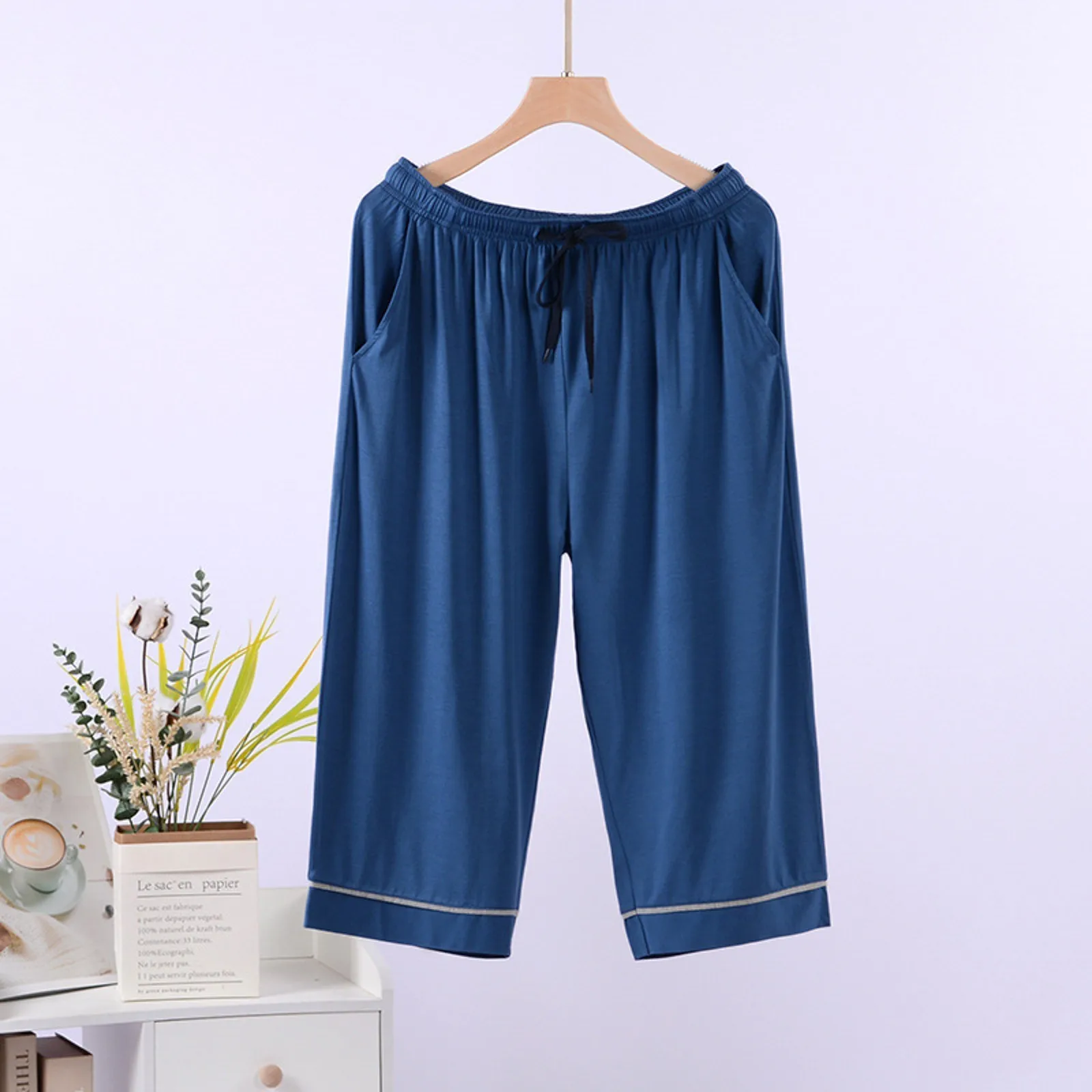 

Solid Colour Trousers Lightweight And Soft Pajama Trousers Loose Drawstring Pajama Trousers Can Be Worn outside With Pockets