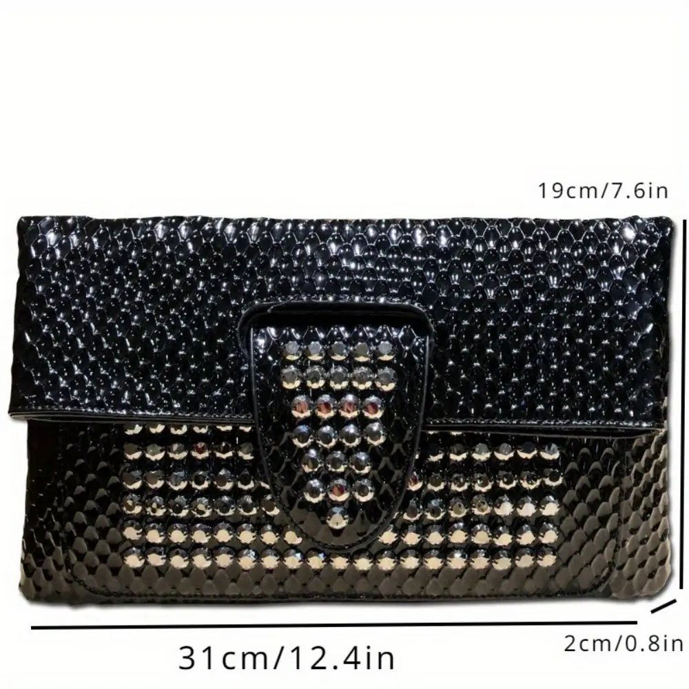 Women\'s Fashion Banquet Bag with Diamond Rivet Gothic Handbag Large Capacity Envelope One Shoulder Crossbody Handbag