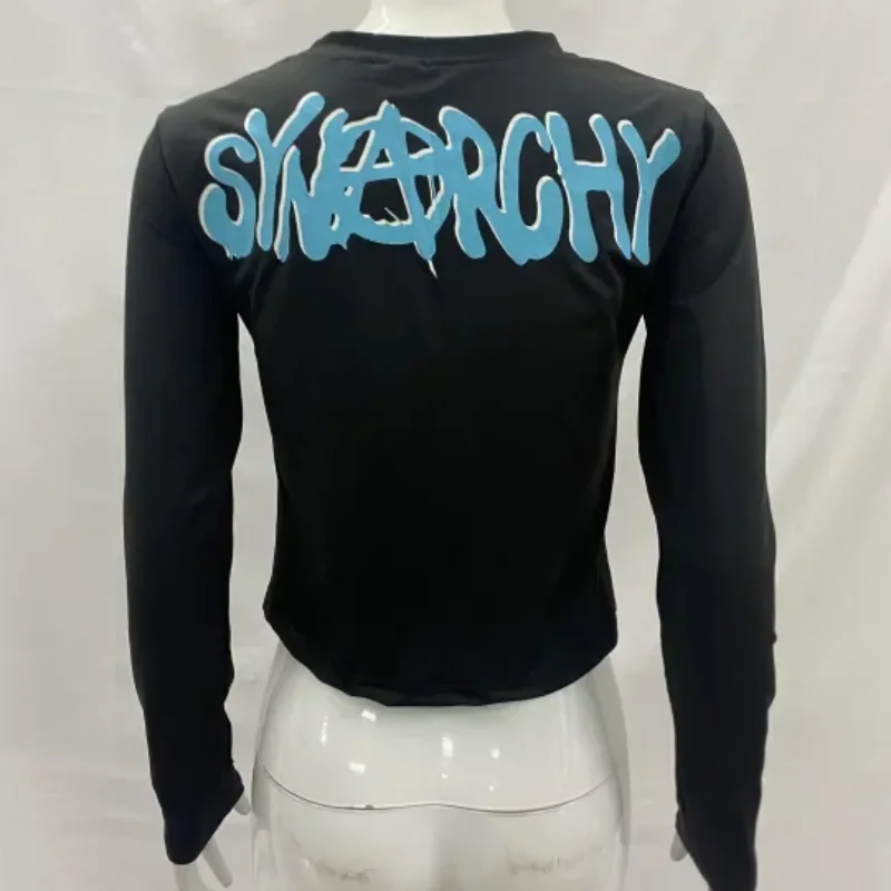 

Women's 2026 New Autumn Personalized Y2K Harajuku T Shirt Letter Print Crewneck Long Sleeve Casual Crop Top