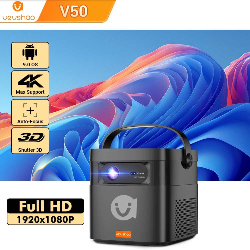 Vevshao V50 3D Portable Mini Projector 4K HD LED WiFi 1080P Movies Video DLP Home Theater Projectors With 15000mAh Battery