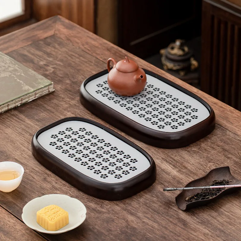 Small Bamboo Tea Tray Home Living Room Oval Small Tea Tray Drainage Serving Modern holz tablett rechteckig Rectangular Tray