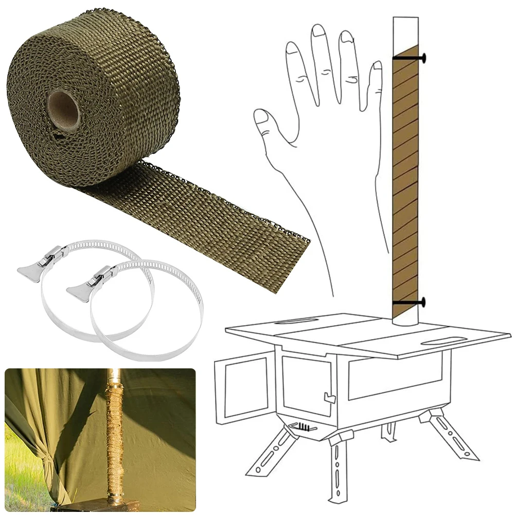 DIY テントストーブ耐火リボン 2 クランプ付きキャンプテントストーブ煙突耐火リボン断熱耐火パイプラップ