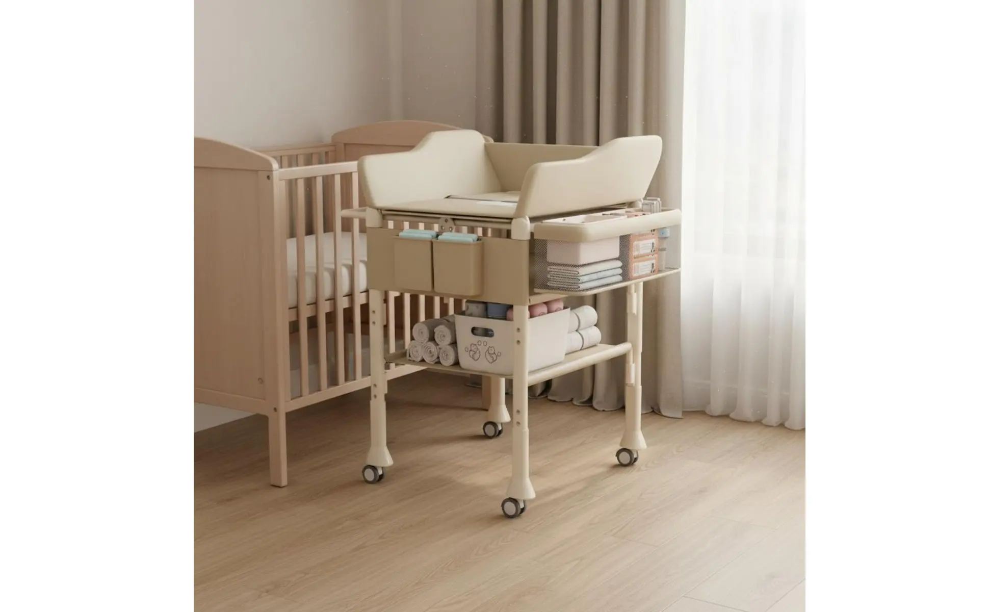 Baby Bath Changing Table Combo 2 in 1 Height Adjustable Baby Care Table Rolling Changing Station Easy to Fold Nursery Furniture Baby Bath Changing Table Combo 2 in 1 Height Adjustable Baby Care Table Rolling Changing Station Easy to Fold Nursery Furniture