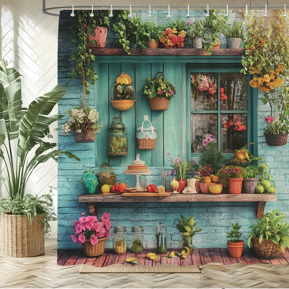 Beautiful Country garden flowers house style printed fabric shower curtain bathroom curtain,home decoration curtain with hooks