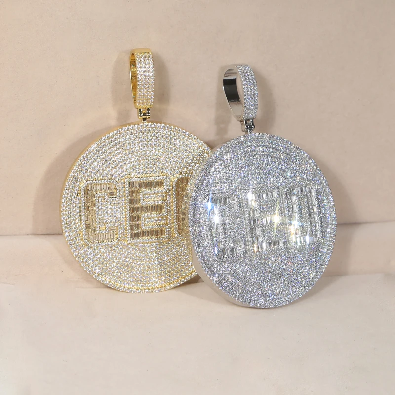 Big Geometric Round Shaped Hip Hop Pendant Full Paved 5A Cubic Zirconia CZ CEO Men Necklace