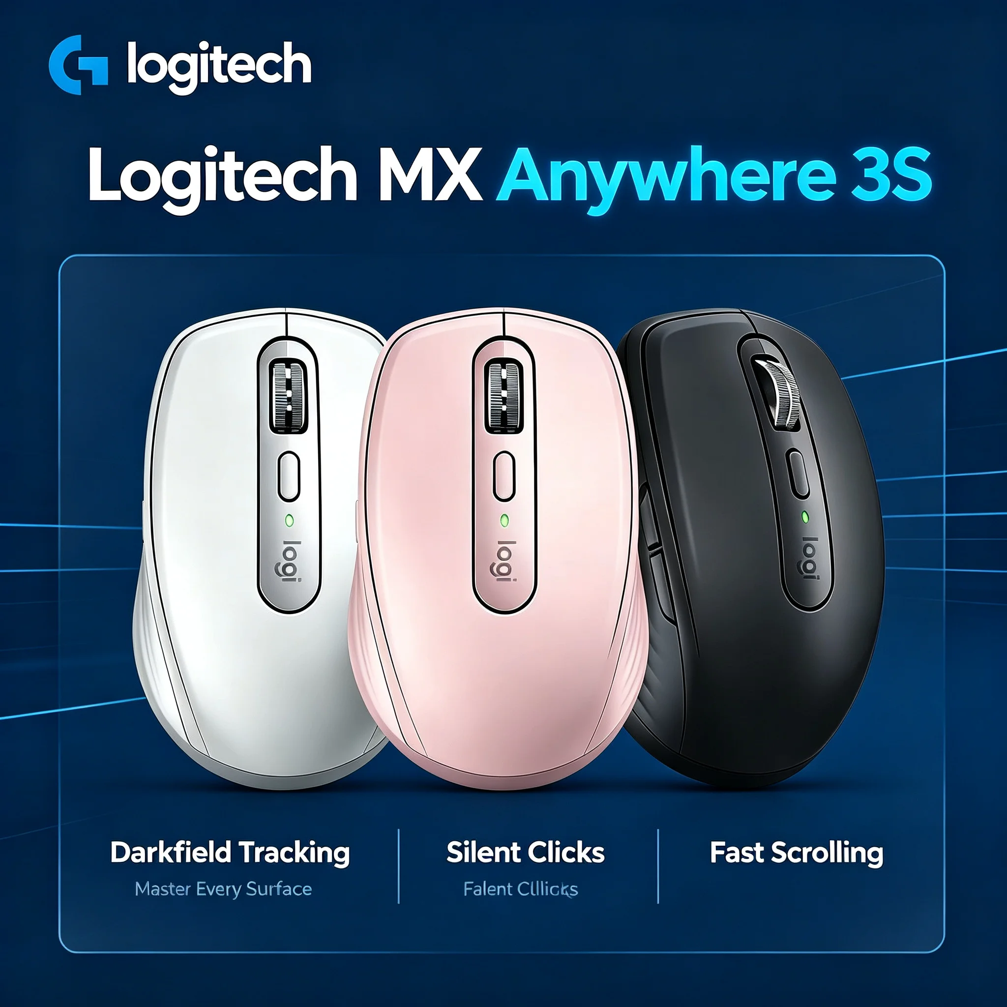 Logitech MX Anywhere 3S Quiet Click Bluetooth Mouse, Pocket Size, Rechargeable for Business Trip Laptop