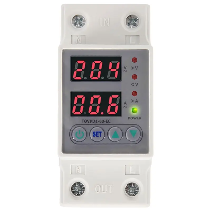 

CQMF-Din Rail Dual Display Adjustable Over Voltage Current And Under Voltage Protective Device Protector Relay 220V 230V