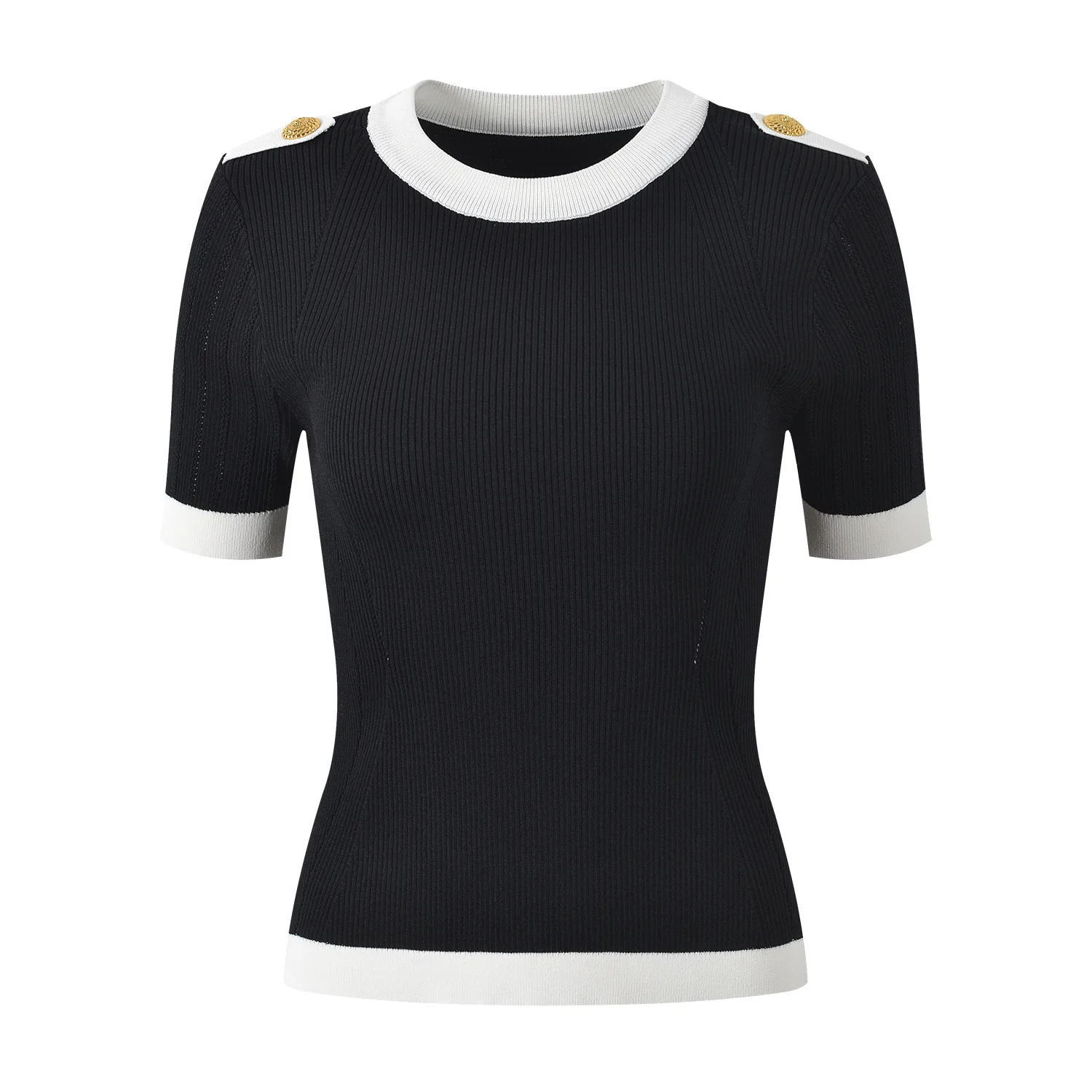 

Premium Version ort Sve round Ne Knitted T-irt Golden Button Regular Fit Faion Versatile Top Paris Luxury Feel
