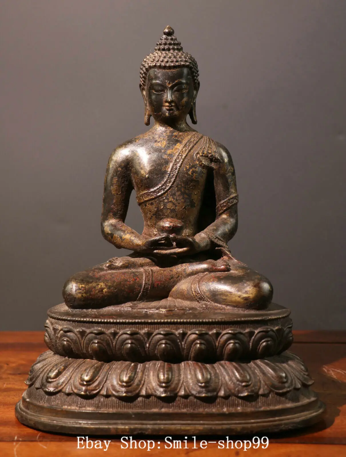 10inch Old Tibet Pure Bronze Shakyamuni Sakyamuni Amitabha Buddha Statue