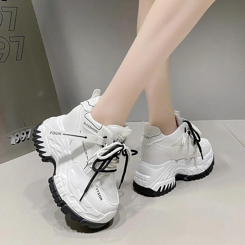 2024 New Spring Women Chunky Sneakers Breathable Mesh Casual Shoes 10CM Wedge Heels Platform Shoes Femme Sports Autumn Dad Shoes