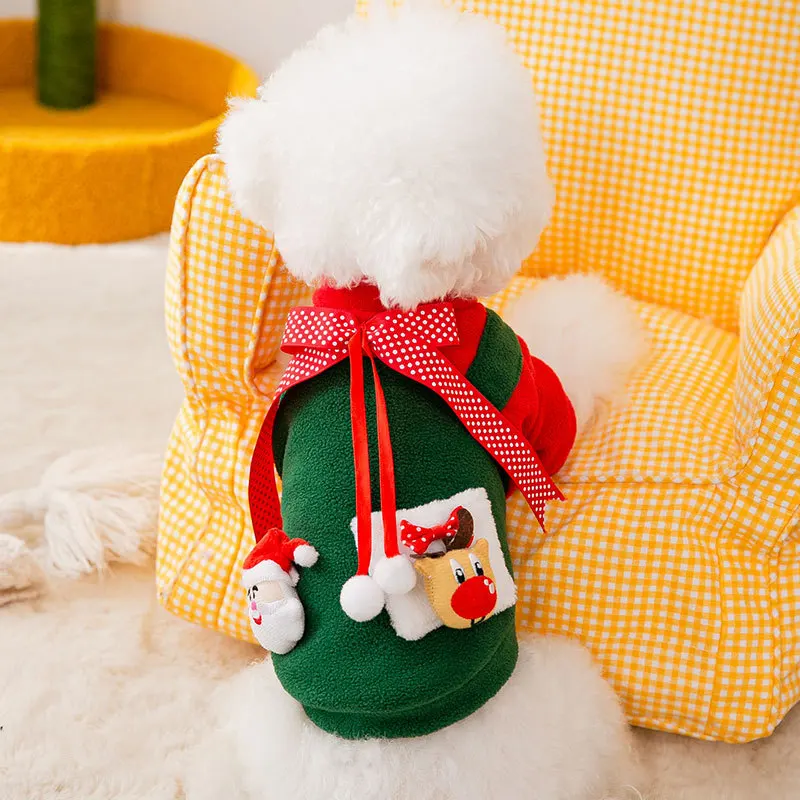 

Christmas Dog Clothes Winter Sweater Pet Cartoon Pullover Teddy Warm Two legged Clothes Poodle New Year Gift Pet Supplies