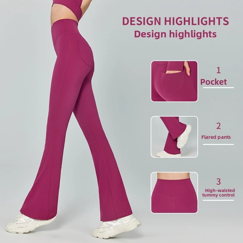 Women's High Waist Flared Yoga Pants Medium Support Long Bell Bottom Pants No Visible Lines Workout Sports Leggings