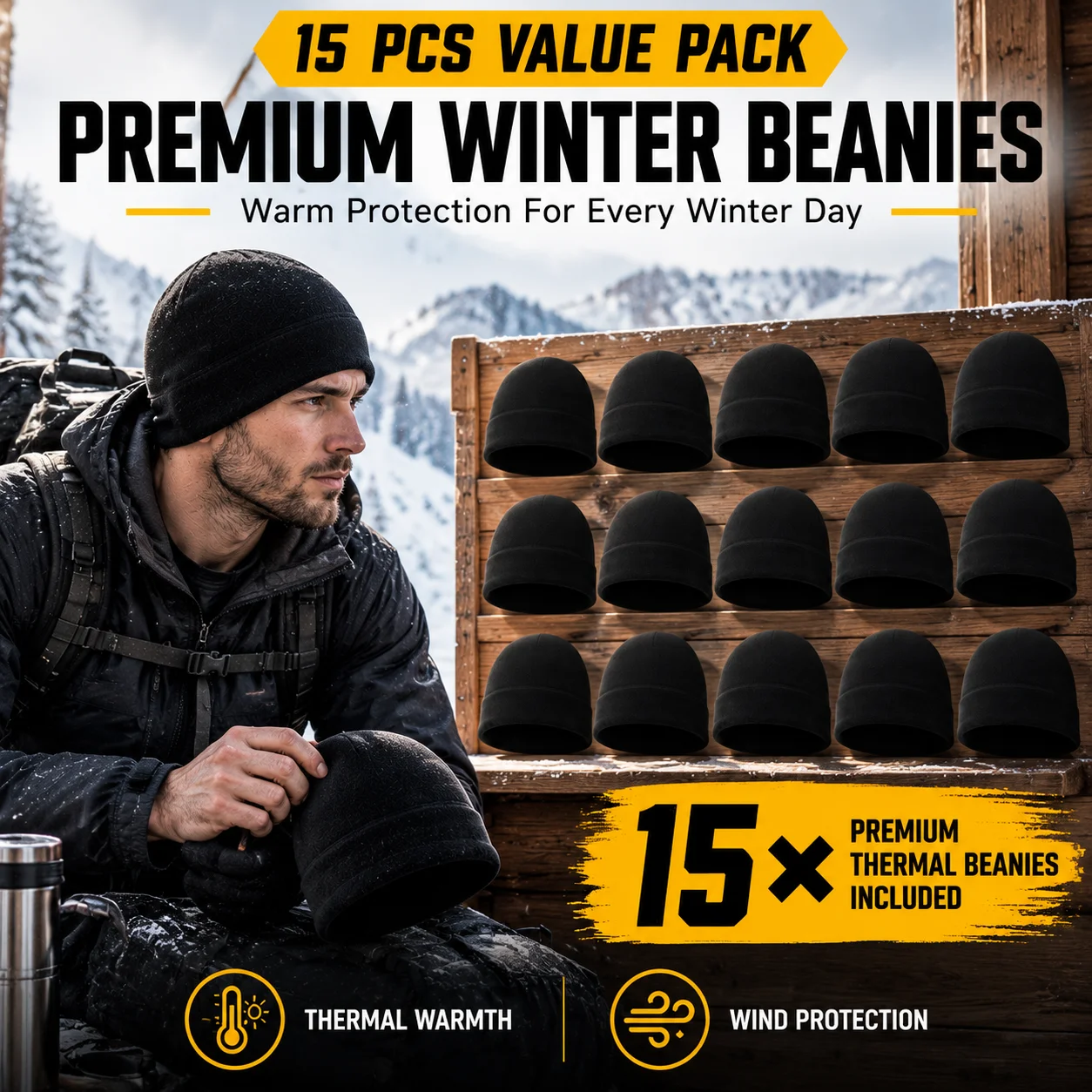 15-Piece Set of Multifunctional Outdoor Windproof Beanies—Made from highly elastic fabric that conforms to the head without feeling tight; keeps you warm, retains heat, and is breathable and moisture-wicking; suitable for cycling, running, camping, hiking