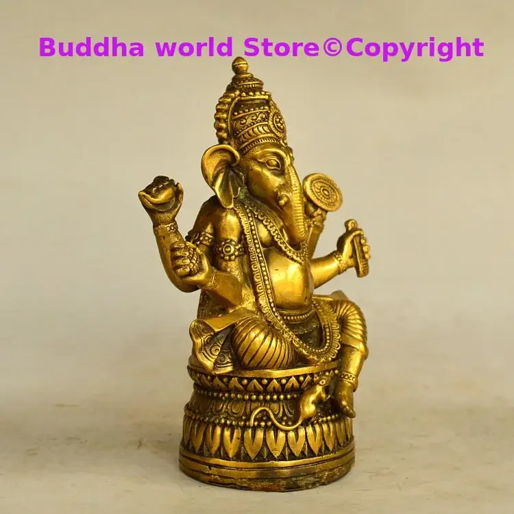 17CM Large # Asia India Thailand Greco-Buddhist HOME CAR Talisman Protection Retro bronze Ganesha God of wealth Buddha statue