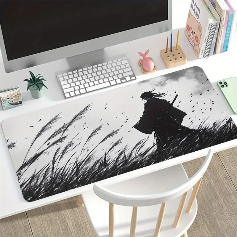 

1 шт. большой игровой коврик для мыши с дизайном самурайского меча воина, нескользящая моющаяся резиновая основа, прочный настольный коврик для ПК, игрового офиса