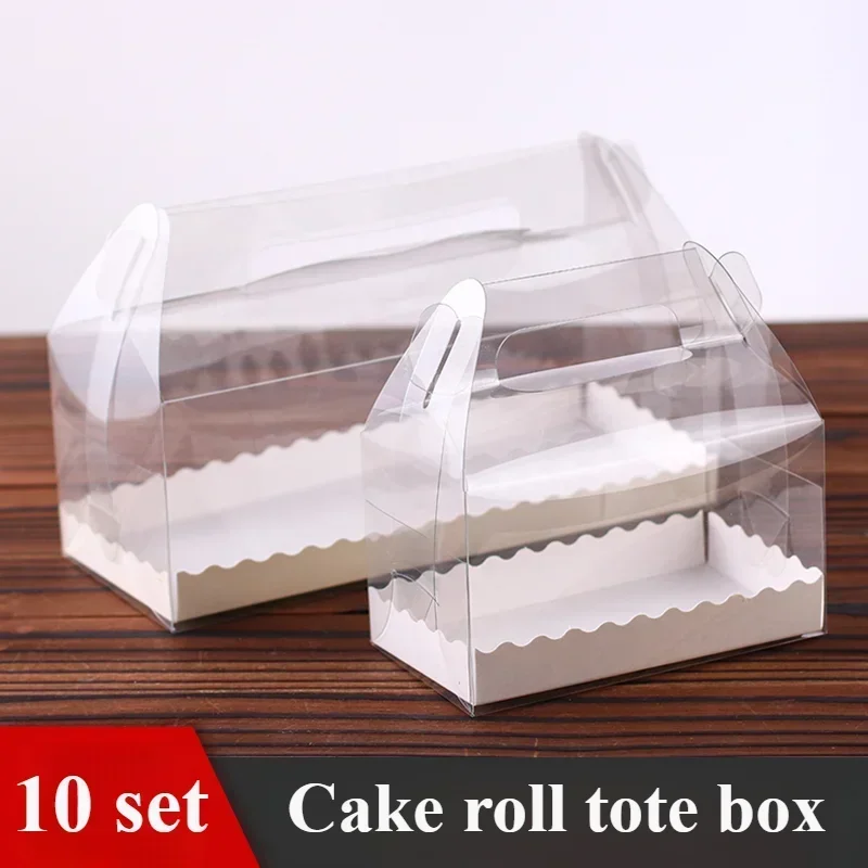 5 Pcs Long Strip PET Transparent Portable Cake Box Food Grade Plastic Cake Roll Handheld Box West Point Baking Biscuit Pack Box