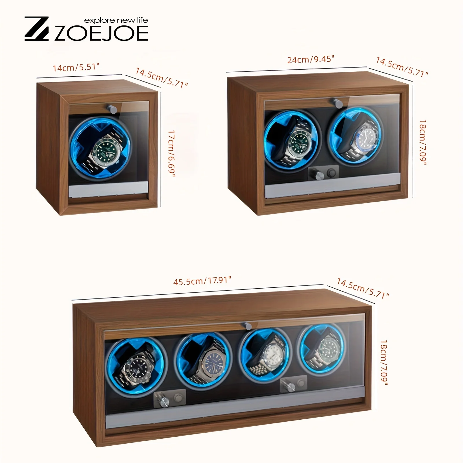 ZOJOE Automatic Watch Winder Pu Leather Soft Pillow Quiet Motor USB Cable Watch Winder With Light Birthday Gifts For Friends
