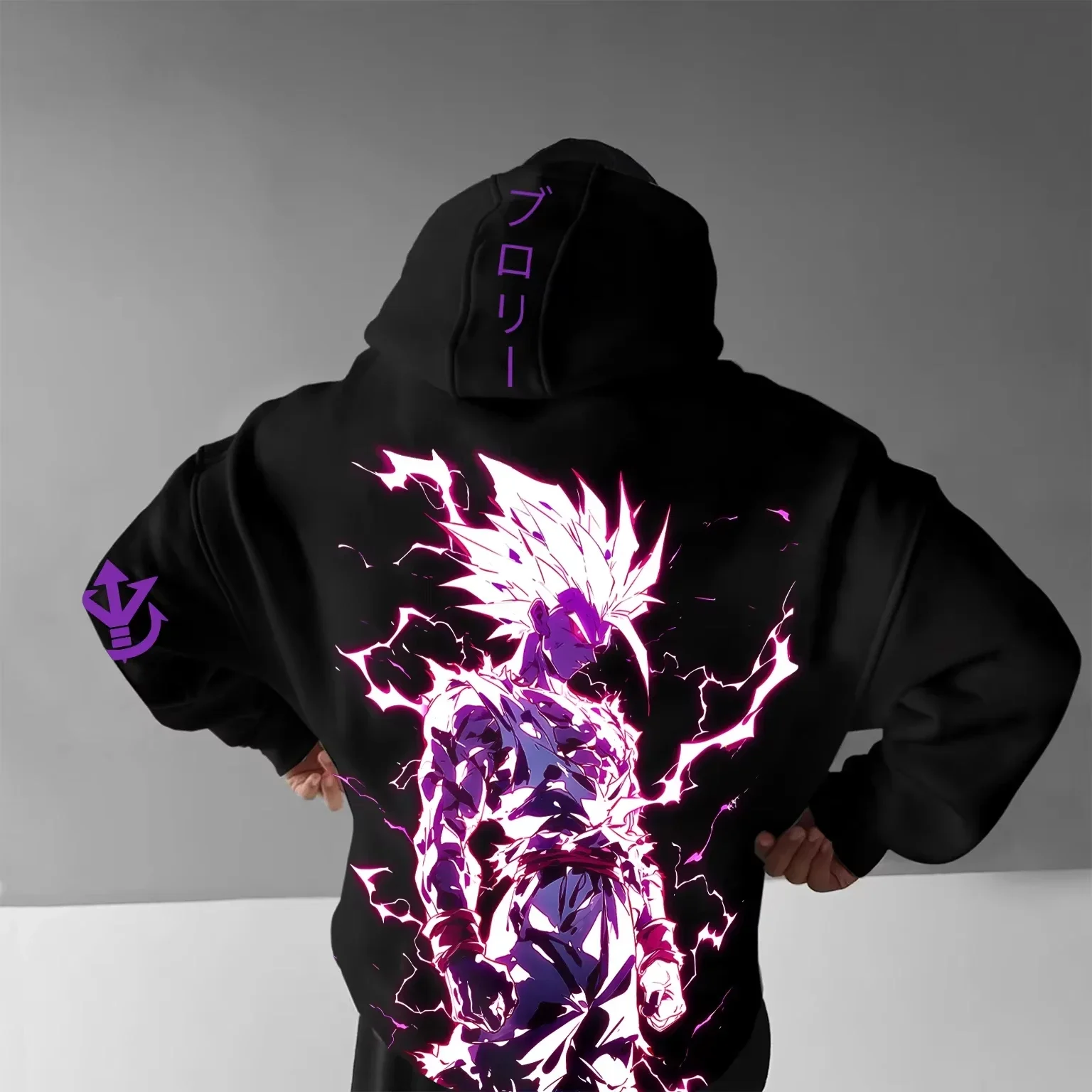 

Мужская толстовка с капюшоном 2026 Dragon Ball Majin Vegeta Broly Lightning Print, оверсайз, повседневная, свободного кроя, унисекс, теплая, с аниме-принтом