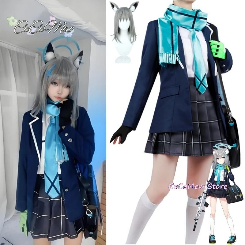 Anime Game Blue Archive Sunaōkami Shiroko Cosplay Costume Wig Day Han JK School Uniform Woman Kawaii Halloween Carnival Suit