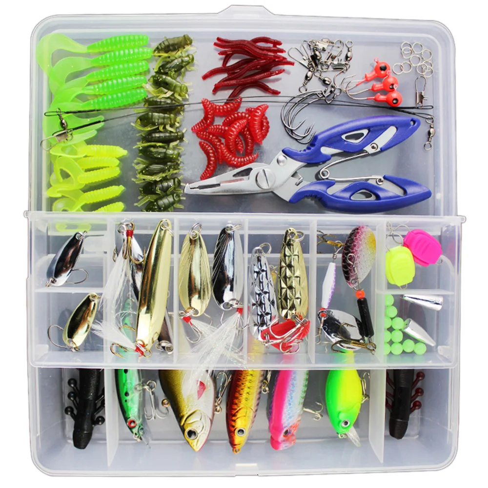 101pcs Fishing Lures Tackle Mixed Hard Baits Soft Baits Floating Fishing Lures Hooks Fishing Accessories Kit with Storage Box