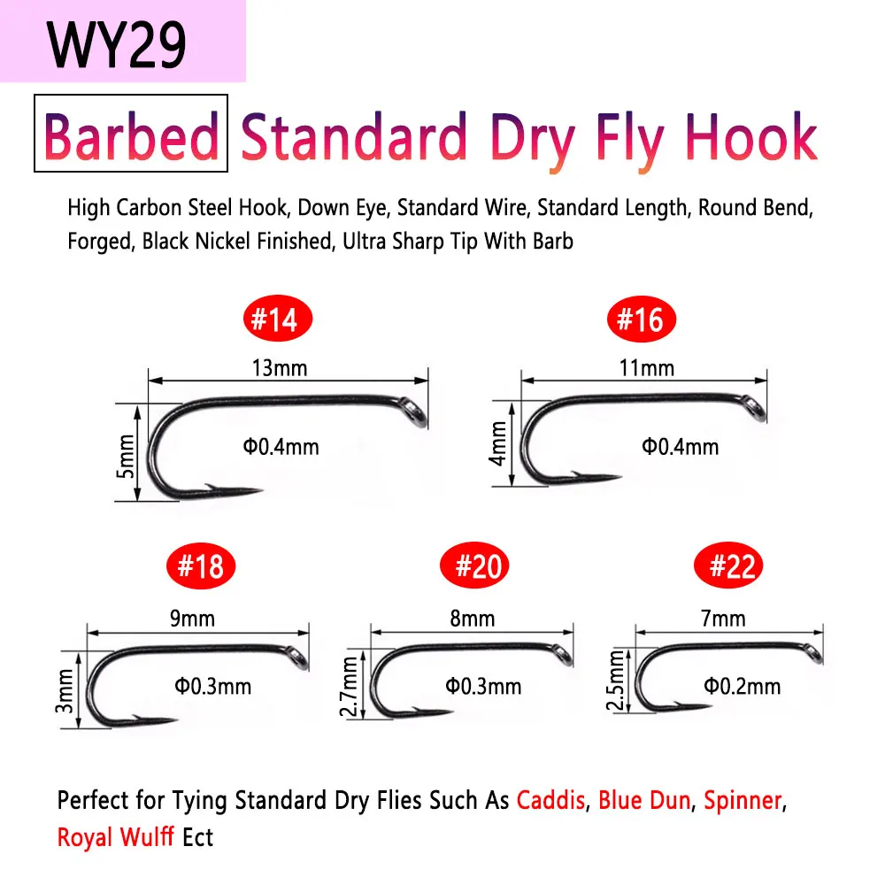 Bimoo 50pcs High Carbon Steel Barb Barbless Fly Tying Hook For Dry Wet  Nymph Jig Nymph Streamer Caddis Fly Trout Fishing Lures