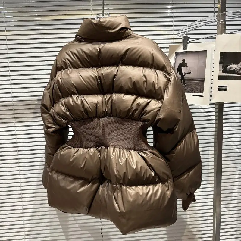 الشتاء الوقوف طوق سليم القطن أسفل سترة الإناث سميكة الدافئة باركر أبلى المرأة الأبيض بطة أسفل جيب مقاوم للماء أسفل سترة #3