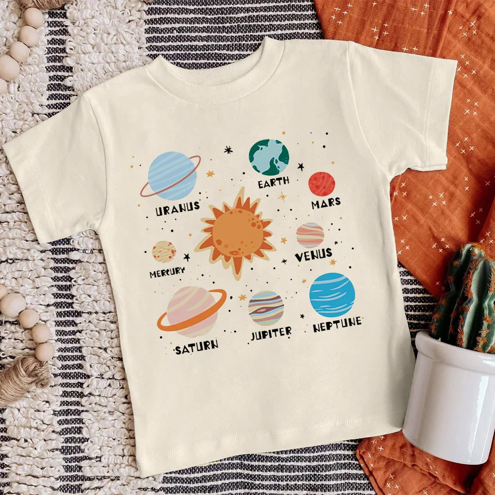 

Planet Print Kids Shirts Planet Lover Outfit Toddler & Youth Retro Clothes Space Lover Child T-shirt Child Science School Shirt