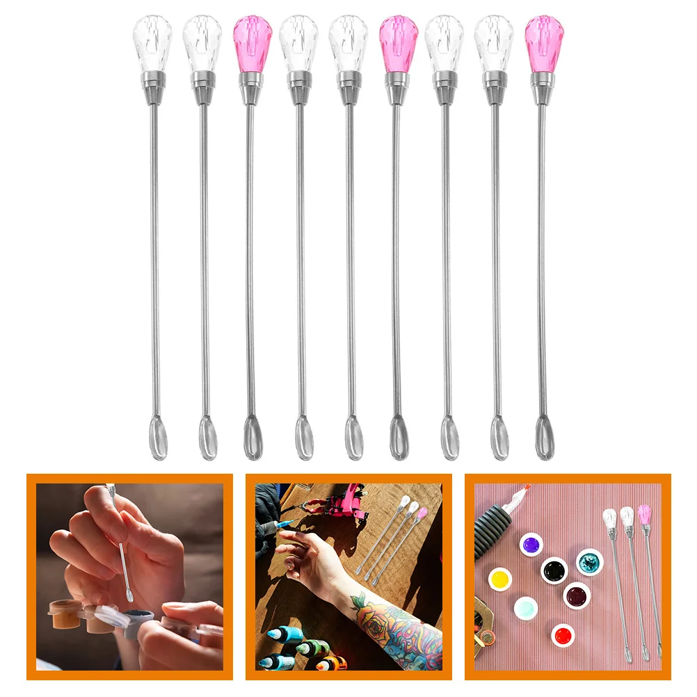 

9Pcs Metal Mixer Stirring Spoons Eyebrows Ink Pigment Stir Rod for Tattoo Salon DIY Ink Mixer Stirring Sticks Brow Powder Spoon
