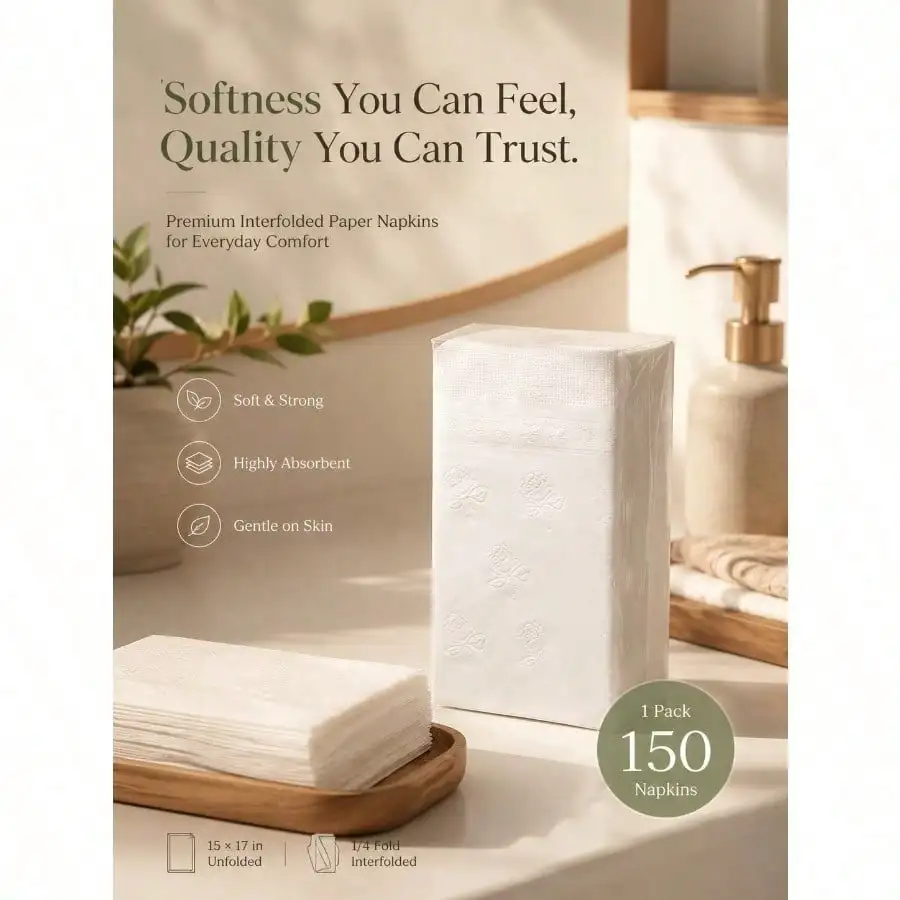 

White 2-Ply Paper Napkins 150 Sheets 14.17X16.54 Inches Disposable Dinner Napkins For Wedding Party Restaurant Daily