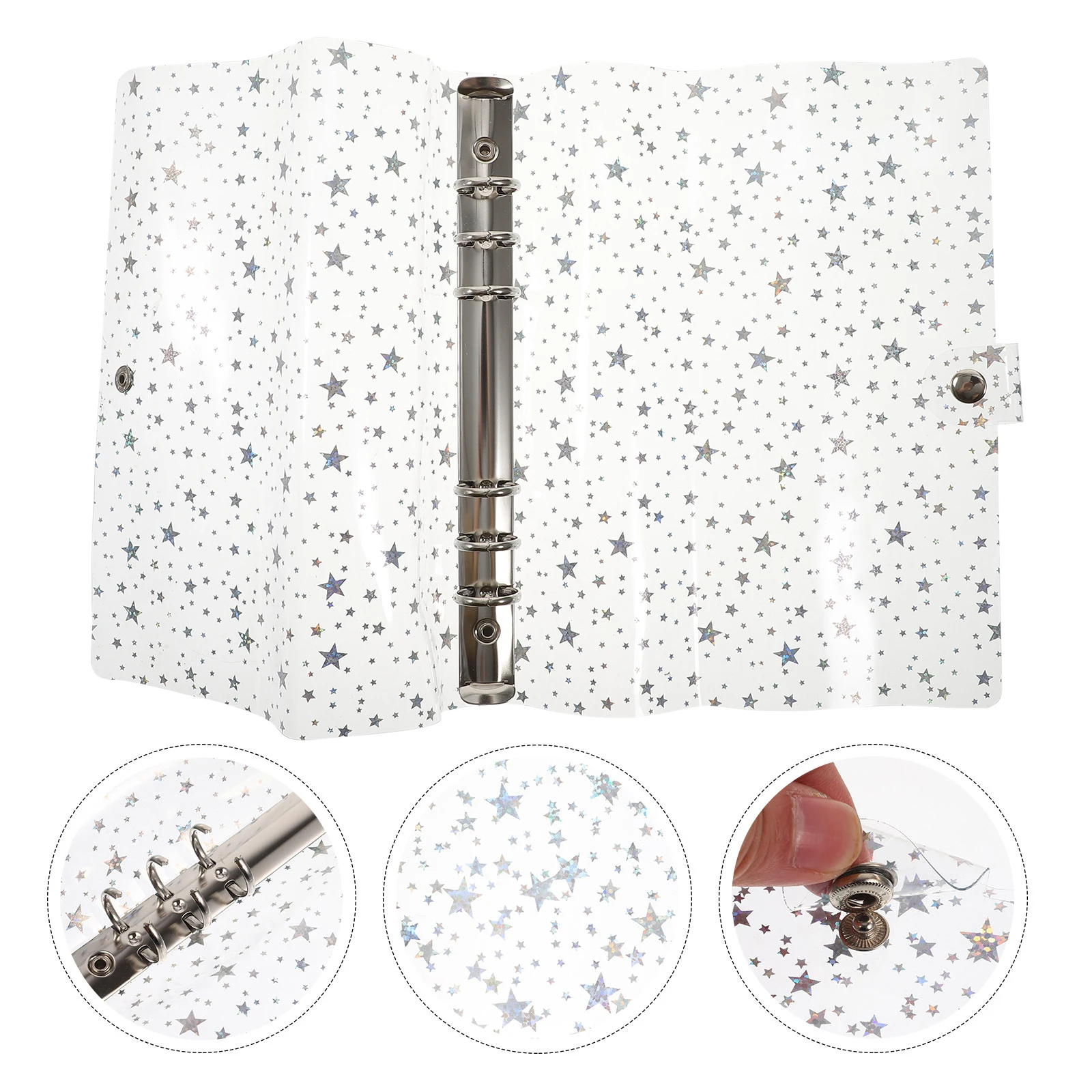 

1pcs Binder Notebook Cover Snap Fastener 6-Ring Pvc Binder Shell Decorative Office School Supplies For Students Teachers