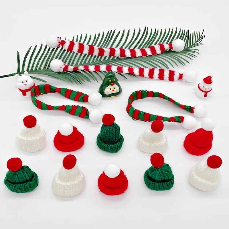 New Christmas Decorations Figure Santa Hat Decoration Knitted Mini Scarf Finger Hat Wine Hat