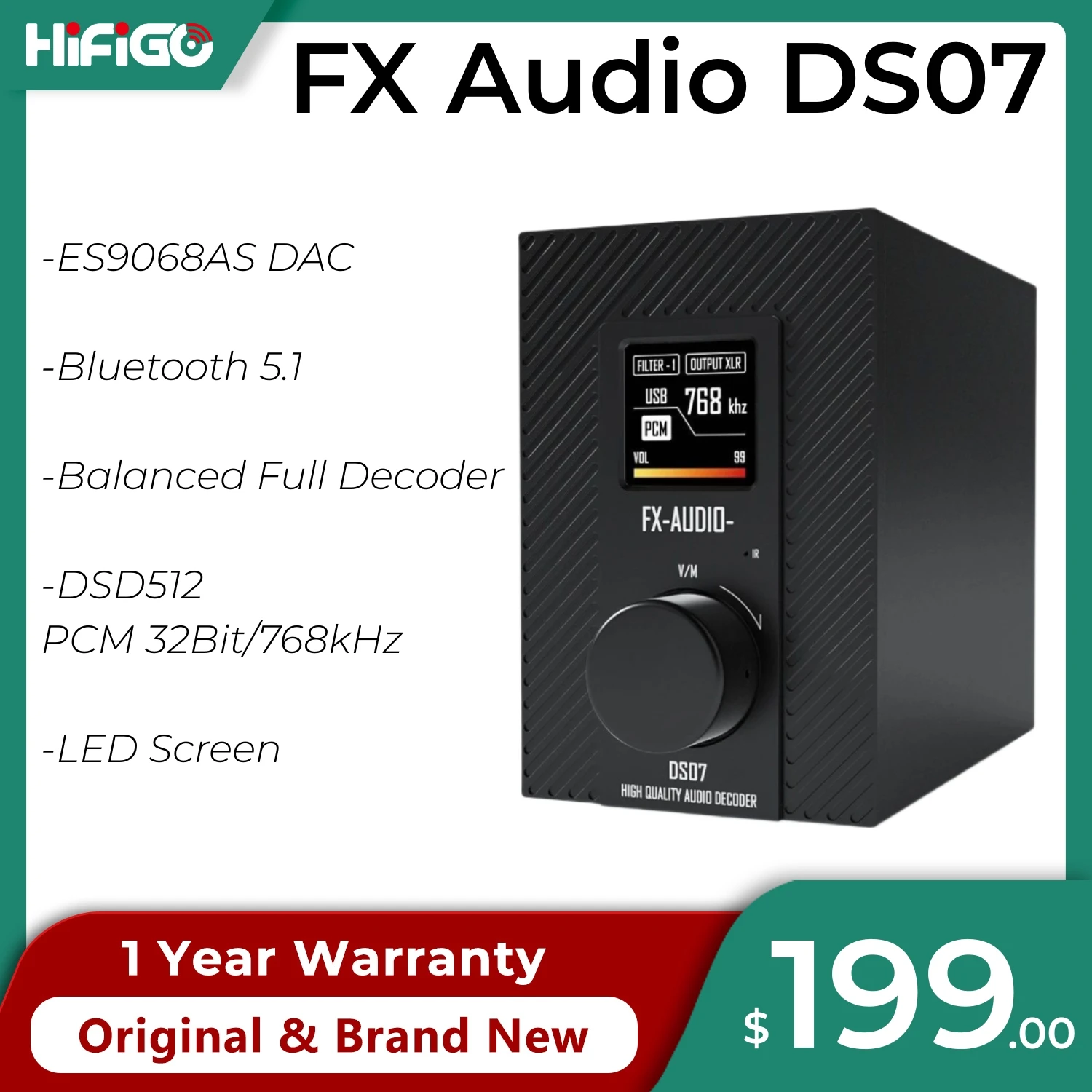 FX Audio DS07 LDAC HD HIFI ES9068AS MQA ЦАП Bluetooth 5.1 XMOS XU216 DSD512 768 кГц сбалансированный полный декодер