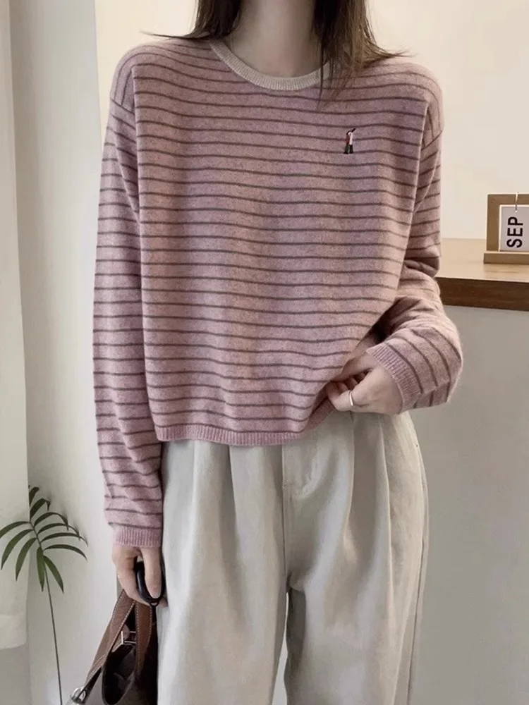 

Ele контрастный цветной дизайн, трикотажная шерстяная основа irt Long Sve round Ne Commute Sle, корейская версия, прямой крой