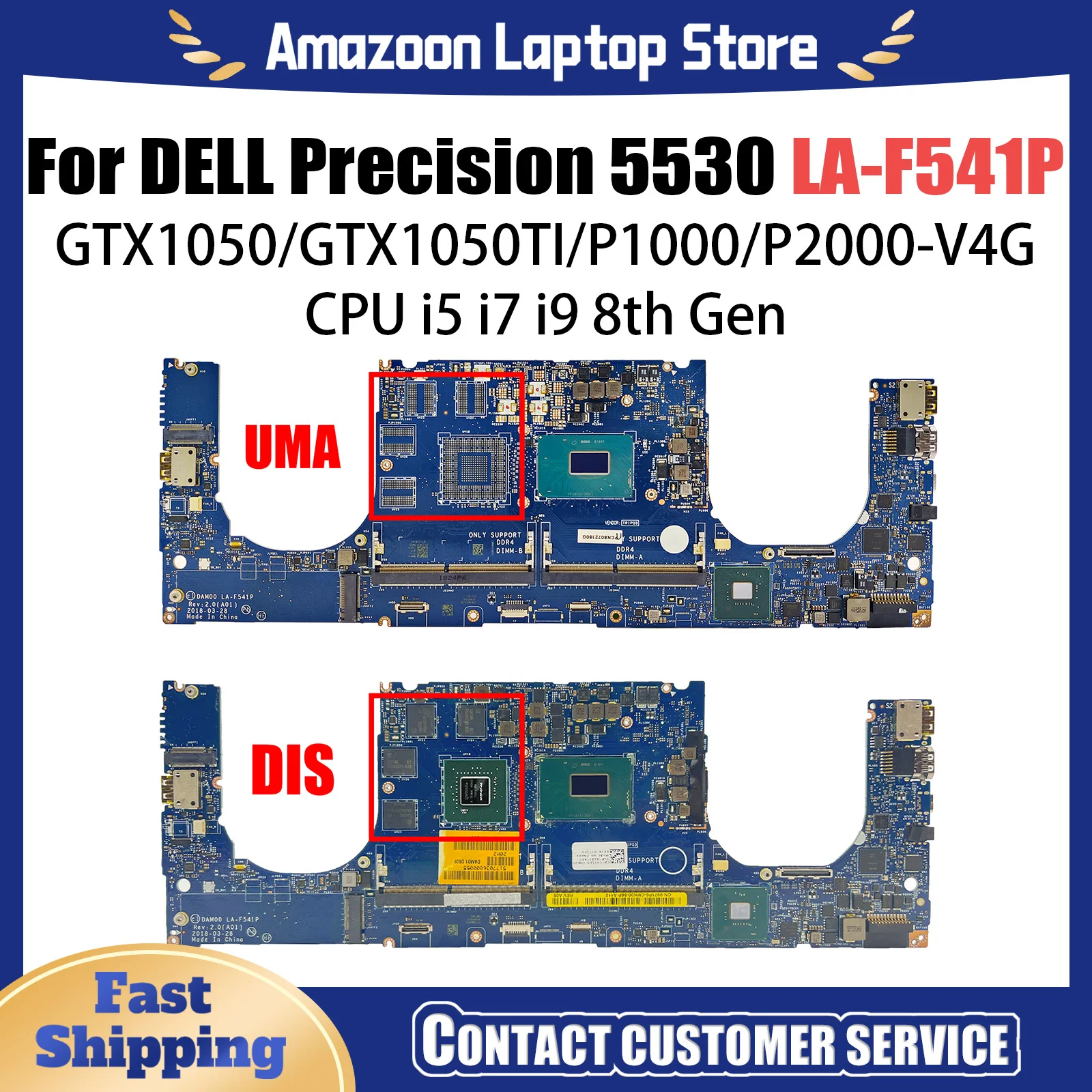 For Dell Precision 5530/XPS 15 9570 laptop motherboard LA-F541P with I5 I7 I9 CPU GTX1050/GTX1050TI/P1000/P2000 100% Tested