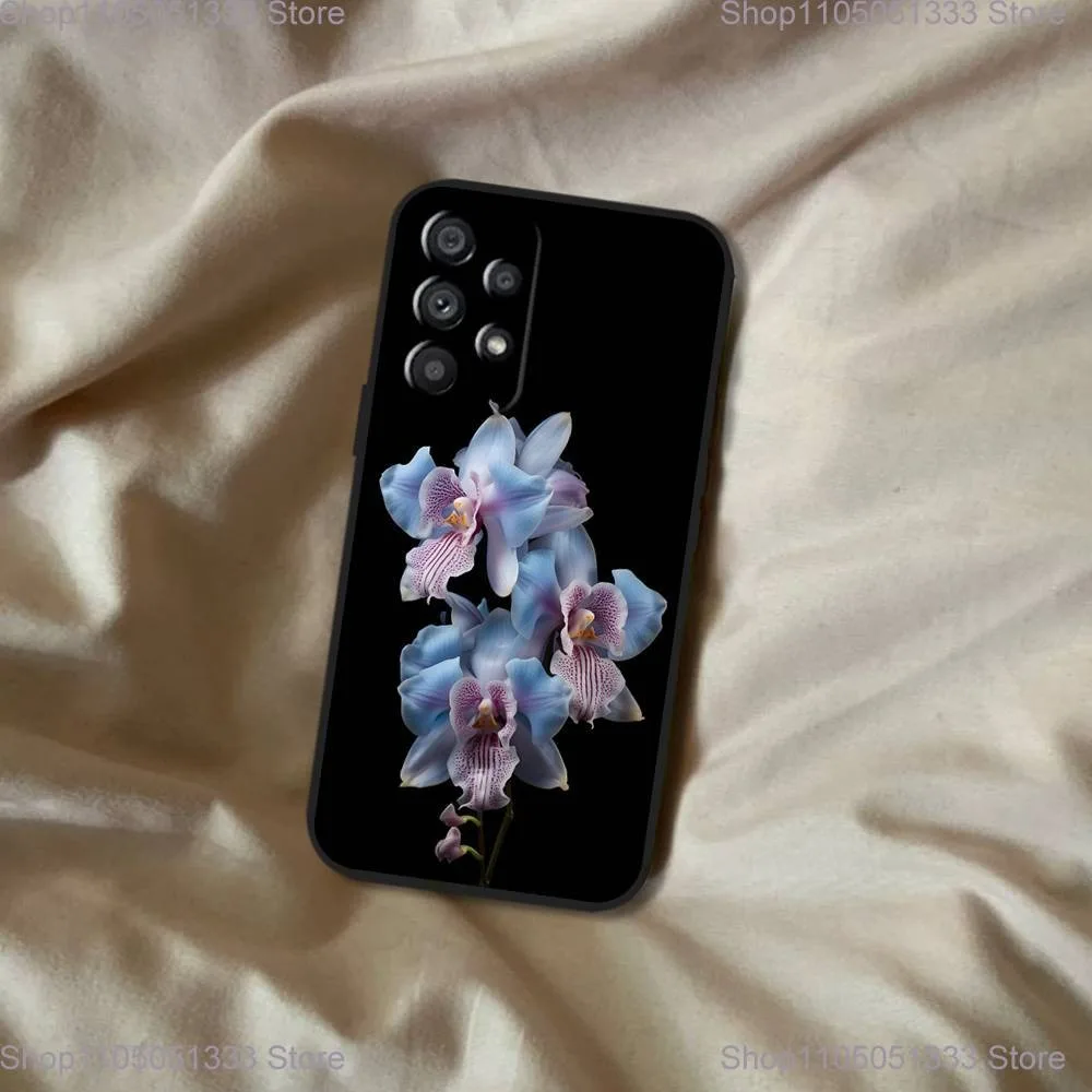 Elegante rosa e azul orquídea caso de telefone para samsung galaxy a20, a21s, a22, a31, a32, a52, a53, a72,73, a80 capa preta macia