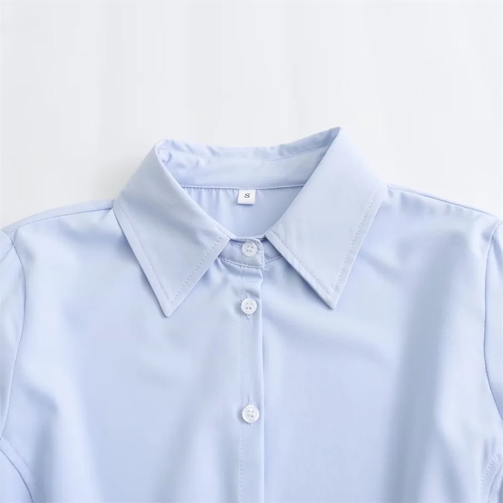 Zach Ailsa 2024 Primavera Nuovo Prodotto Camicia da donna semplice casual con colletto polo a maniche lunghe tinta unita monopetto slim fit