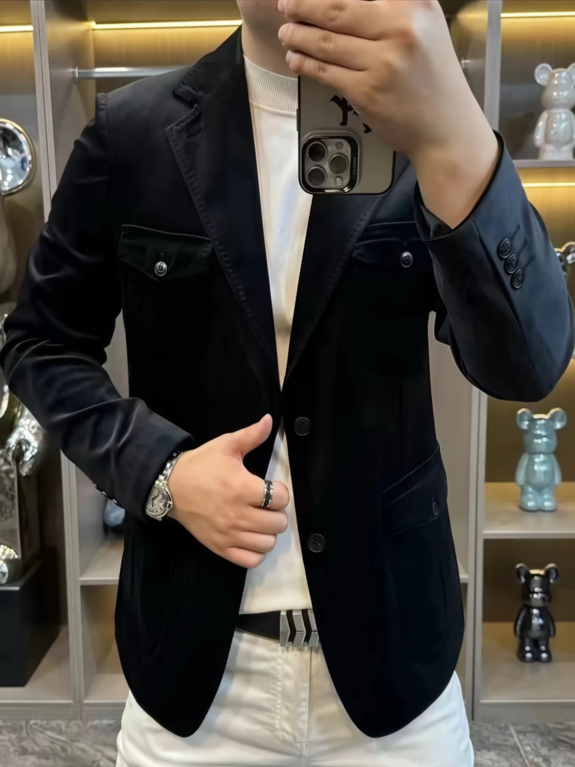 

Мужской модный повседневный рабочий пиджак для осени и зимы, новинка, большие размеры, стройнящий, универсальный, из смесового полиэстера и хлопка